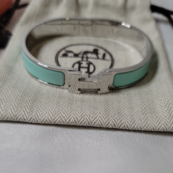 Hermes Jewelry - Hermes Enamel H Bracelet in Mint Green and Silver